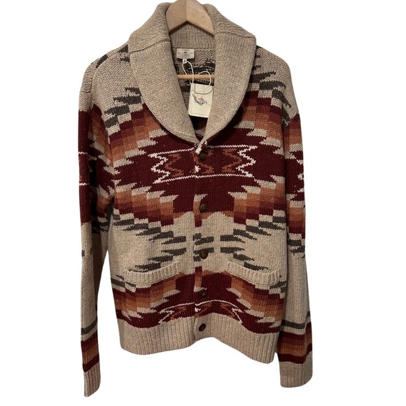 Faherty Shawl Collar Wool-Blend Jacquard
Cardigan Aztec MED Grandpa Sweater NWT - Picture 1 of 13